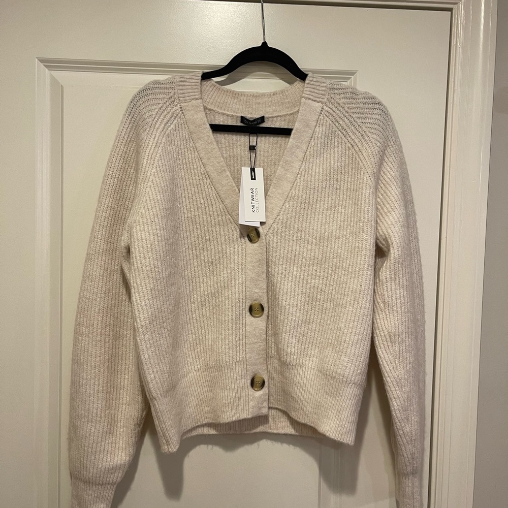 Dynamite Light Gray Ribbed Cardigan - Picture 2 of 4